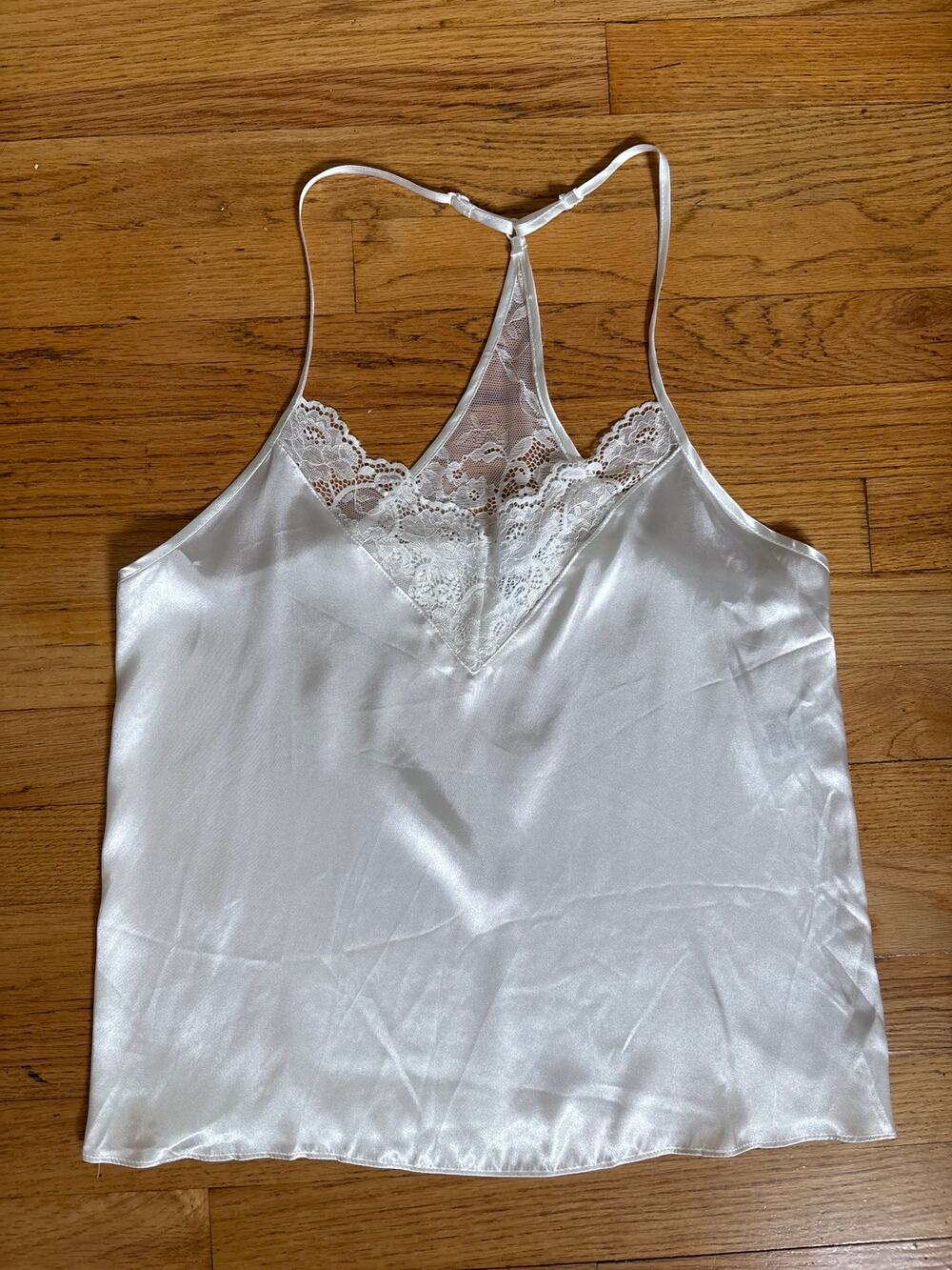 In Bloom by Jonquil Ivory Satin Lace Racerback Sleep Camisole Tank XS